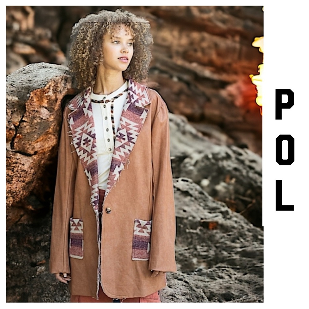 New Fall/Winter POL Aztec PU Leather Tribal Trimmed Jacket